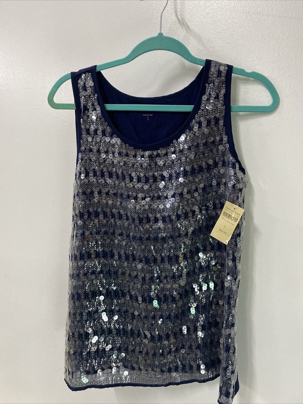 Coldwater Creek Tank Top Women's Size Small Sleeveless Sequin Front Navy Blue
